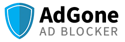AdGone ad blocker logo - a blue shield, providing an ad-free experience.